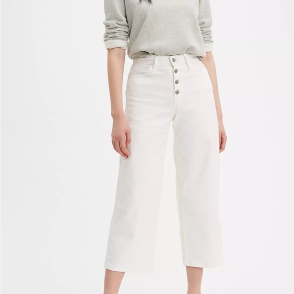 Levis Jeans Women 31 White Wide Leg Cropped Mile High Rise Button Fly 30x26 - Picture 1 of 10